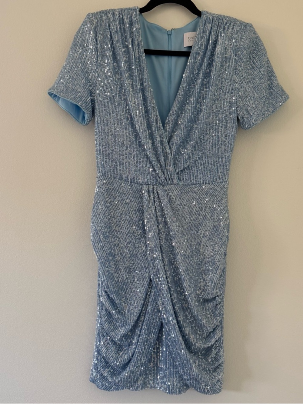 ONE33 Social Blue Sequin Dress Size 6 Ruched Draped Cocktail Prom Wedding Guest